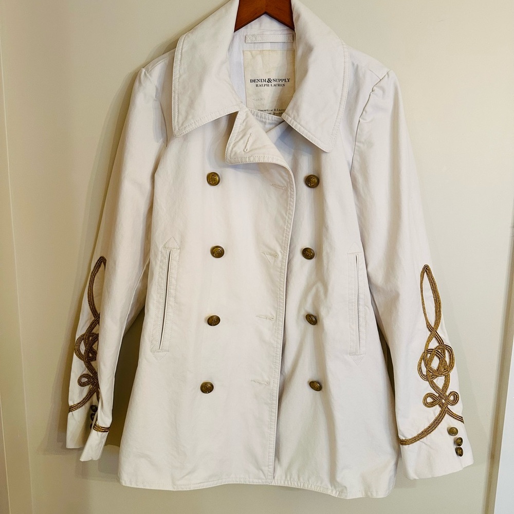 DENIM & SUPPLY RALPH LAUREN White Cotton Canvas Peacoat Pea Coat